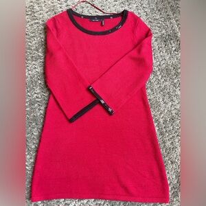 Red Sweater Dress with Black Sequined Trim